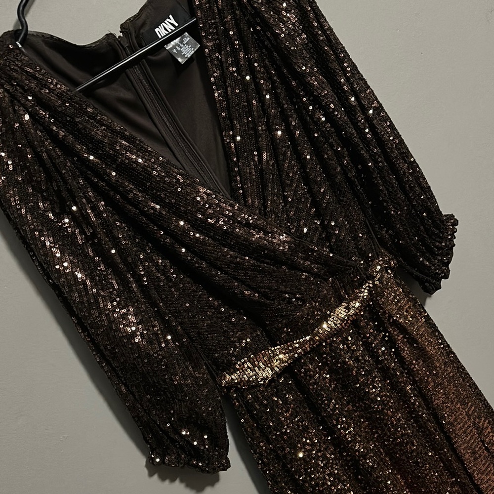 DKNY Women's Ombre-sequin Fit & Flare Wrap Dress - Picture 4 of 4